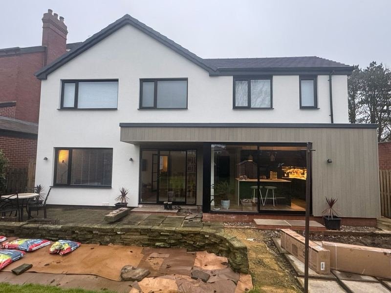 Rear of the house in Roundhay, Leeds after external wall insulation with silicone render