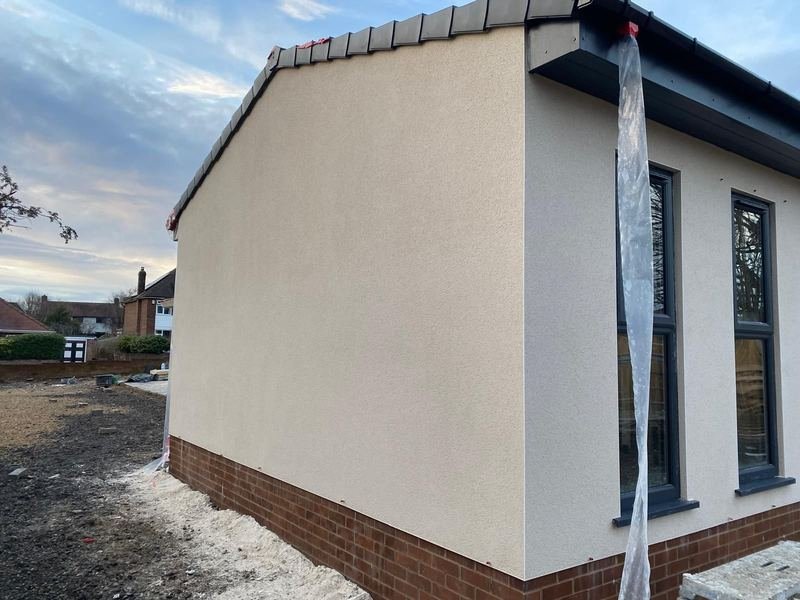 Gable end of the bungalow in Wakefield after monocouche render