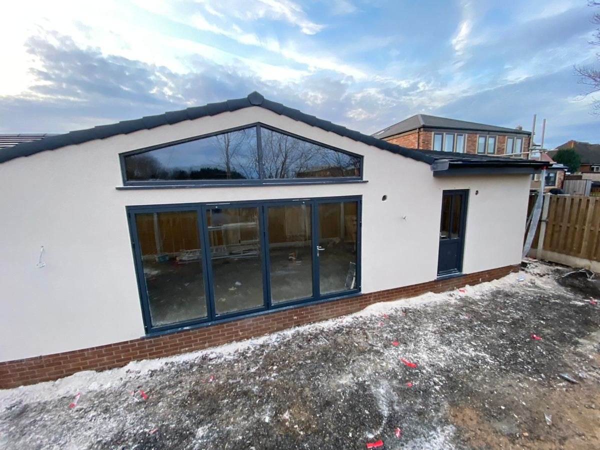 Rear of the bungalow in Wakefield after monocouche render